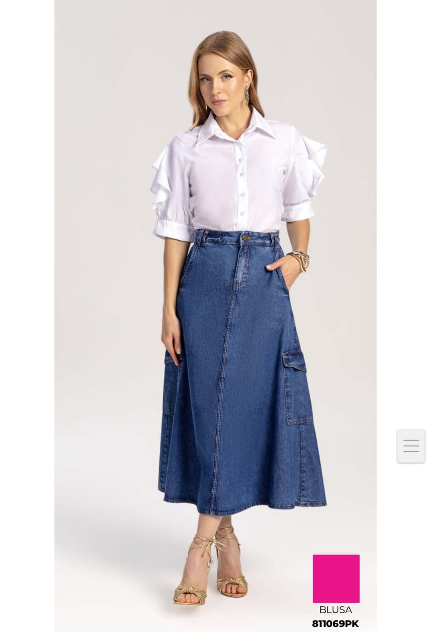 Saia Jeans Longa Feminina com Bolsos