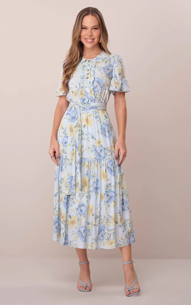 Vestido Midi na Viscose Estampado Catharina - Tata Martello Azul - 304